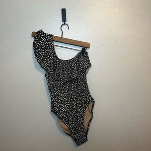 J. Crew Factory Ruffle one-shoulder one-piece‎ swimsuit Heart Print